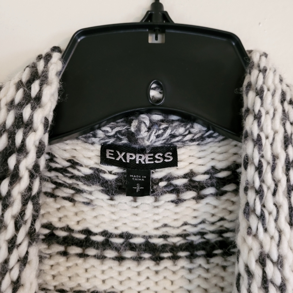 Express Cream & Gray Open Front Sweater Cardigan … - image 3